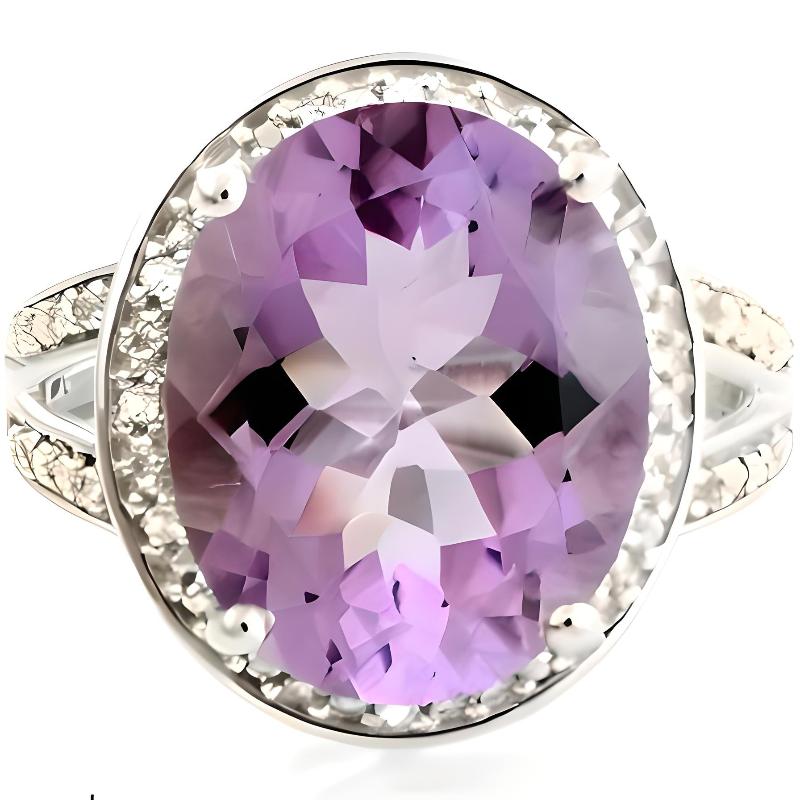 2CT Oval Halo Amethyst Ring - GEMPARA