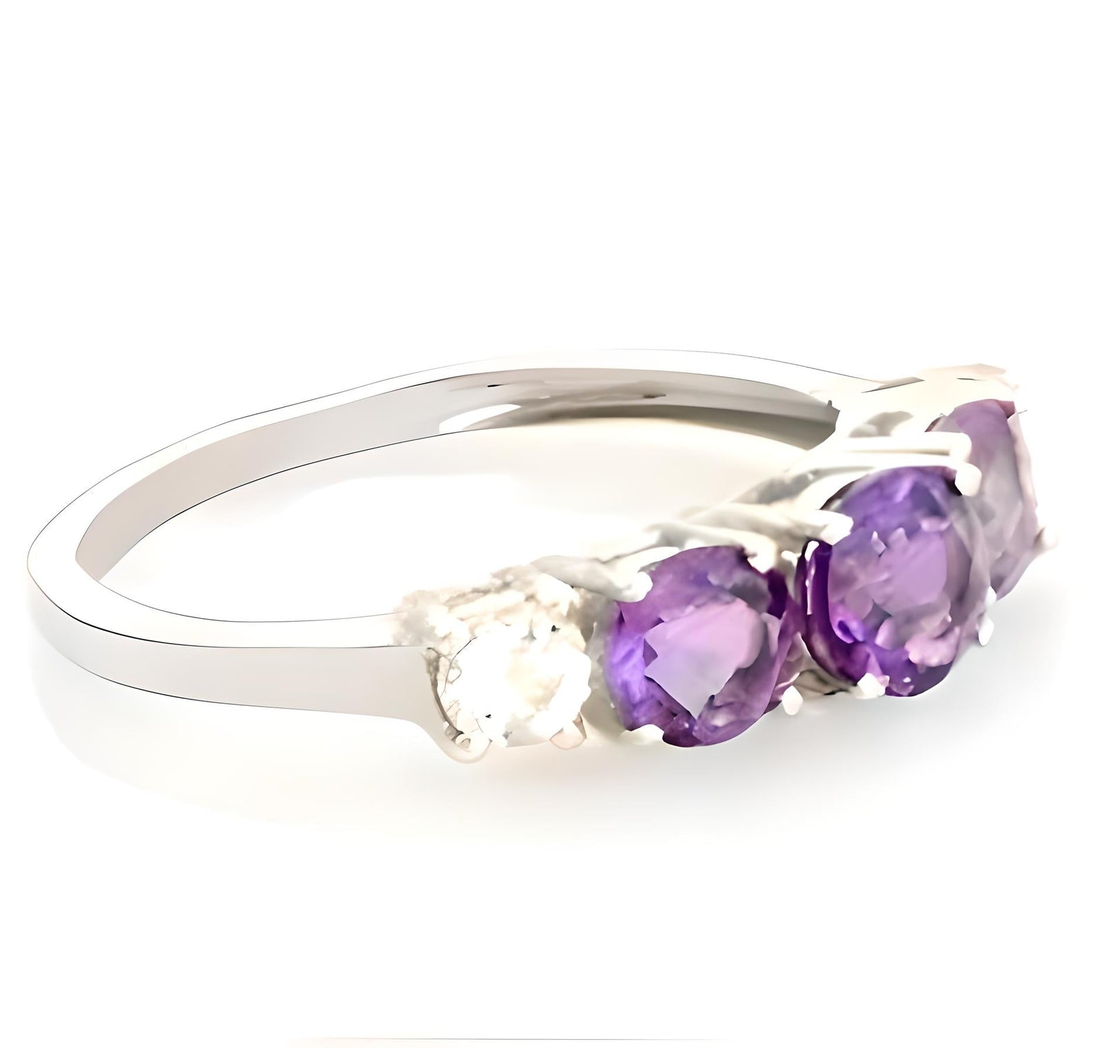 2CT Round Amethyst Three Stone Ring - GEMPARA