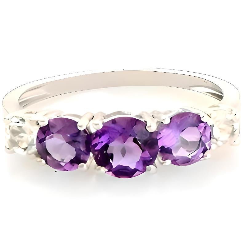 2CT Round Amethyst Three Stone Ring - GEMPARA