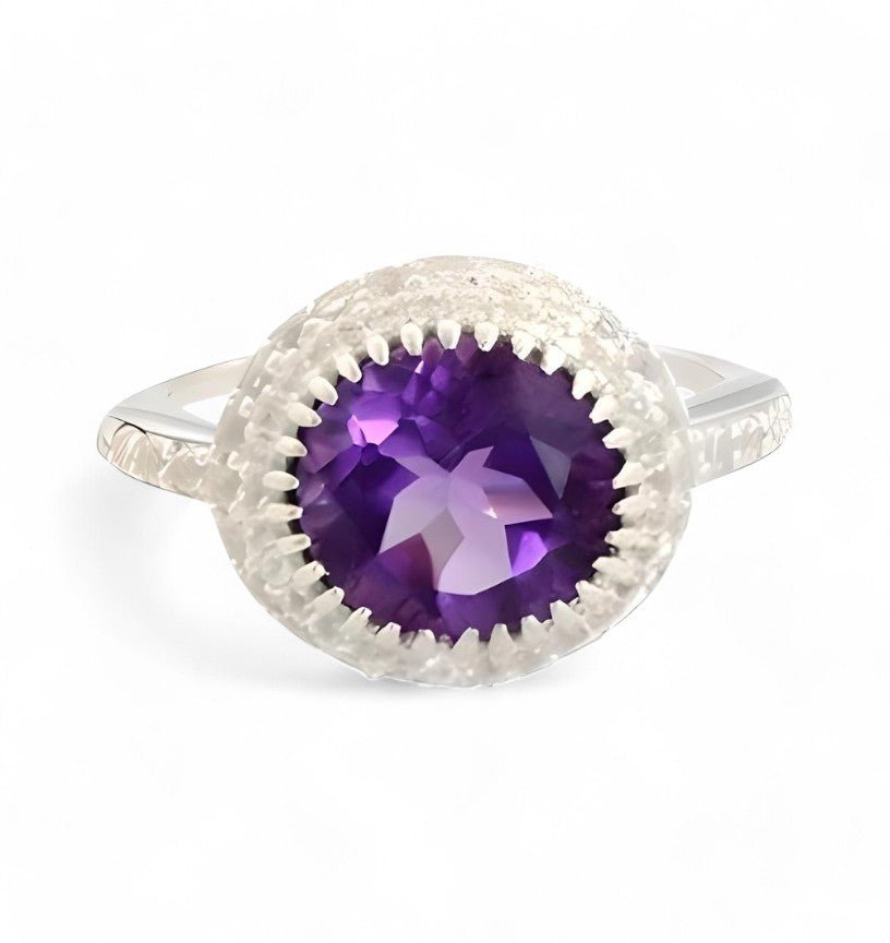 2CT Round Halo Amethyst Ring - GEMPARA