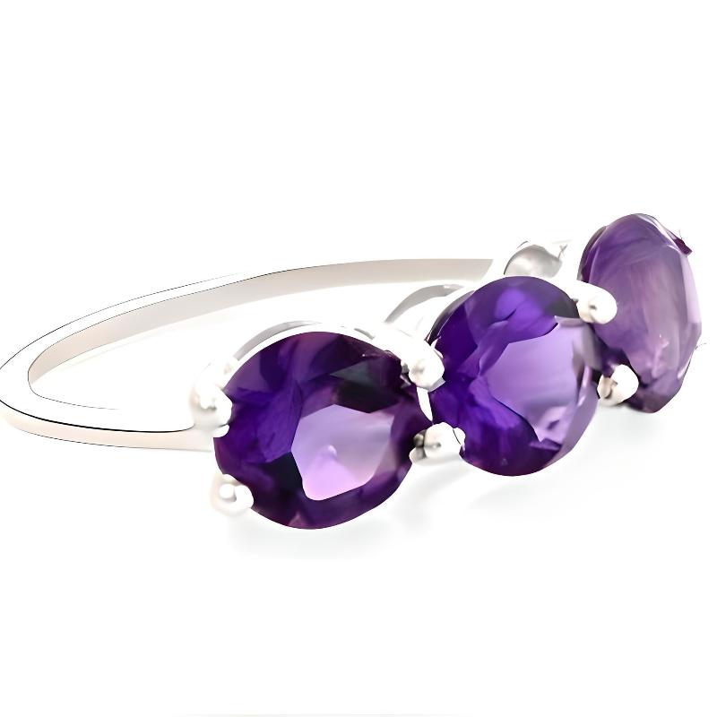 2CT Round Three Stone Amethyst Ring - GEMPARA