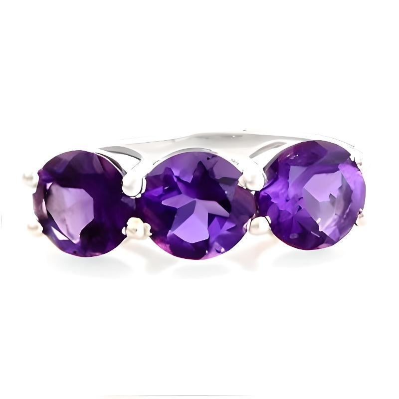 2CT Round Three Stone Amethyst Ring - GEMPARA