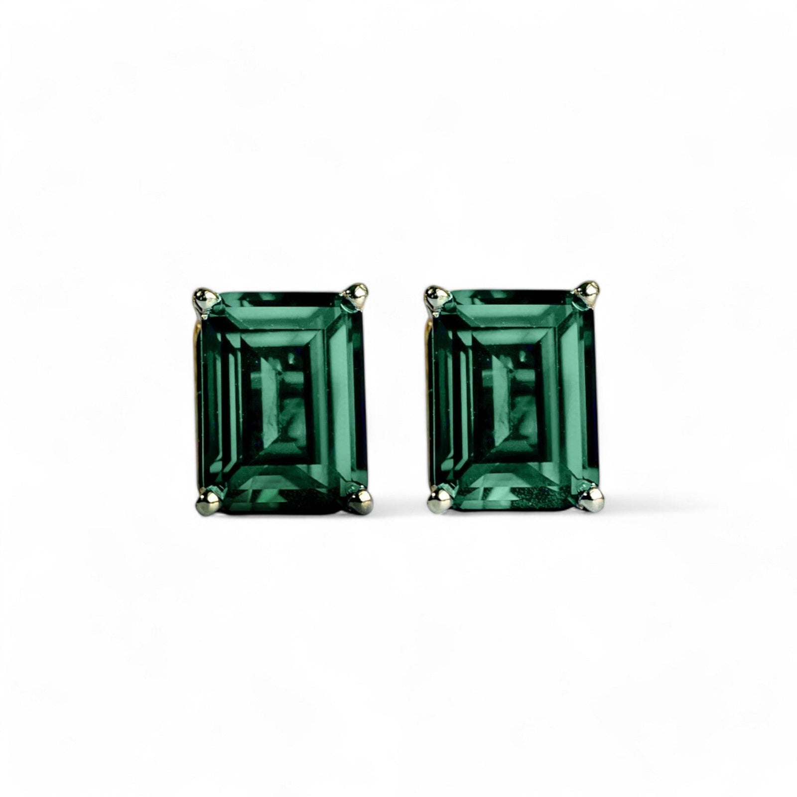 4CT Emerald cut Emerald Studs - GEMPARA