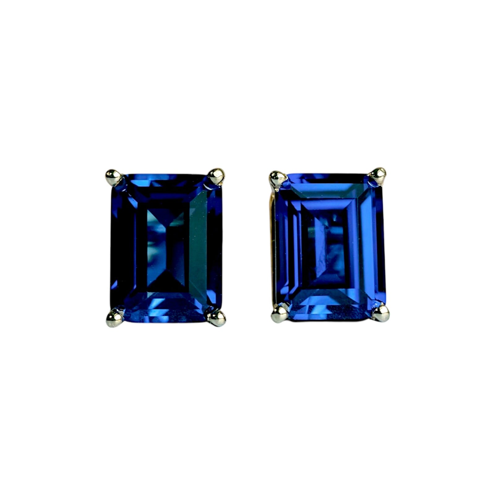 4CT Emerald cut Lab Sapphire Studs - GEMPARA