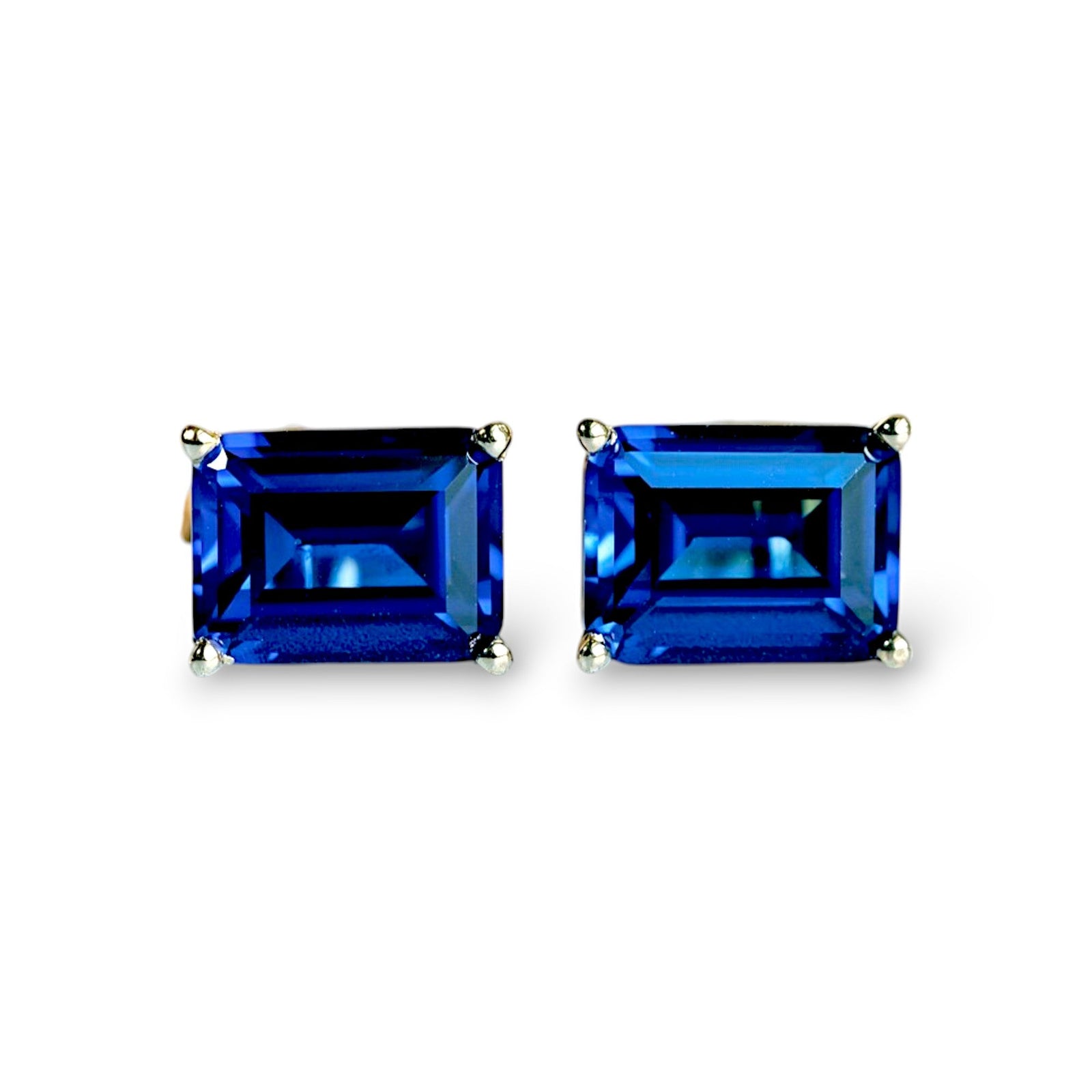 4CT Emerald cut Lab Sapphire Studs - GEMPARA
