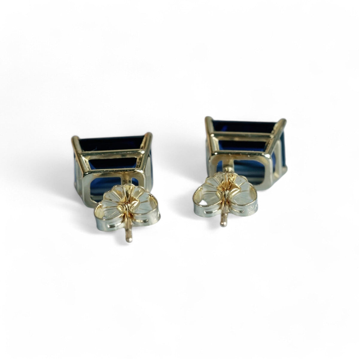 4CT Emerald cut Lab Sapphire Studs - GEMPARA