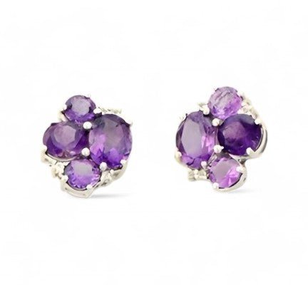 4CT Oval Amethyst Cluster Studs - GEMPARA