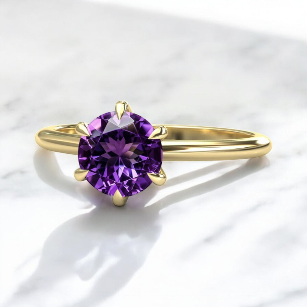 1.13CT Round Amethyst Solitaire Ring - GEMPARA