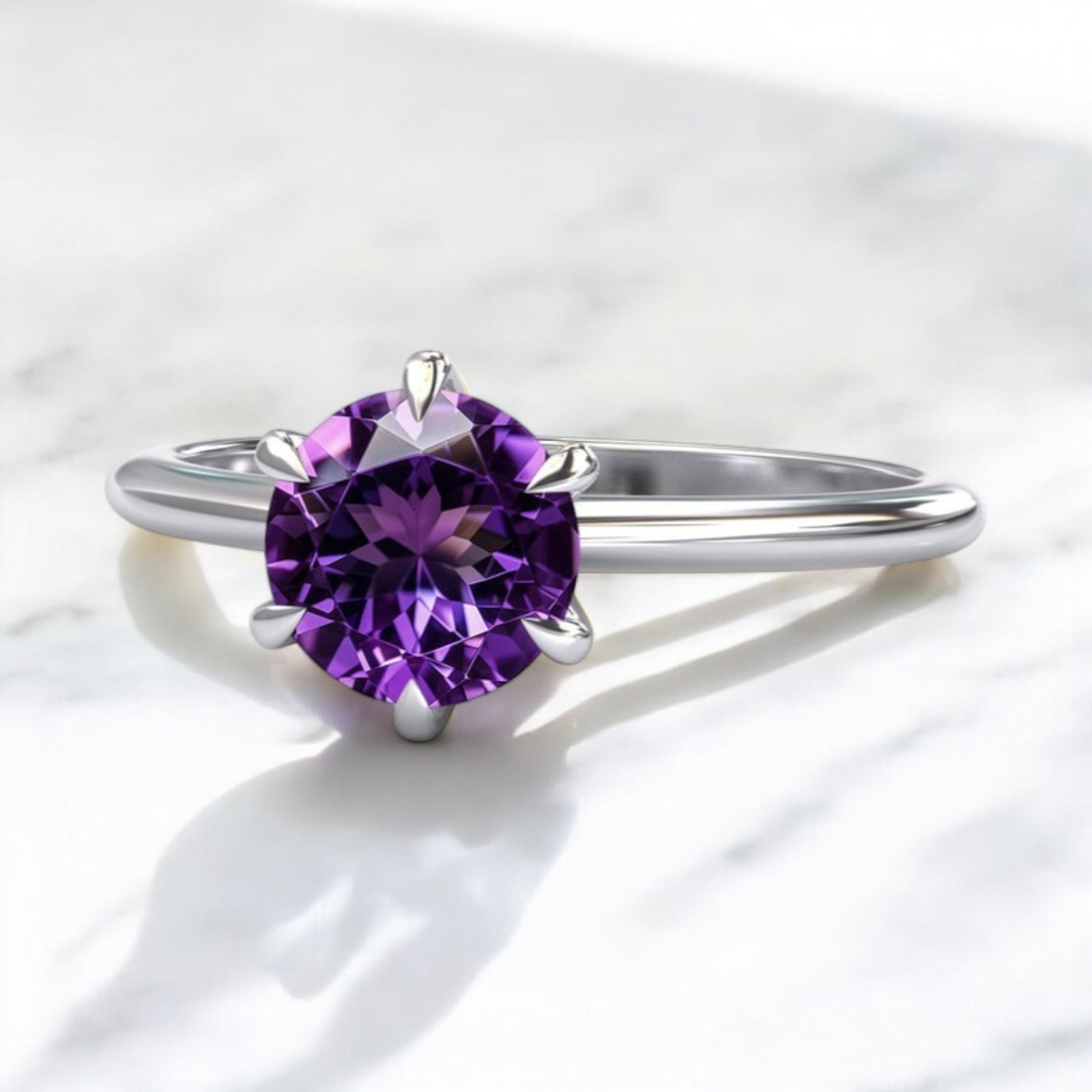 1.13CT Round Amethyst Solitaire Ring - GEMPARA