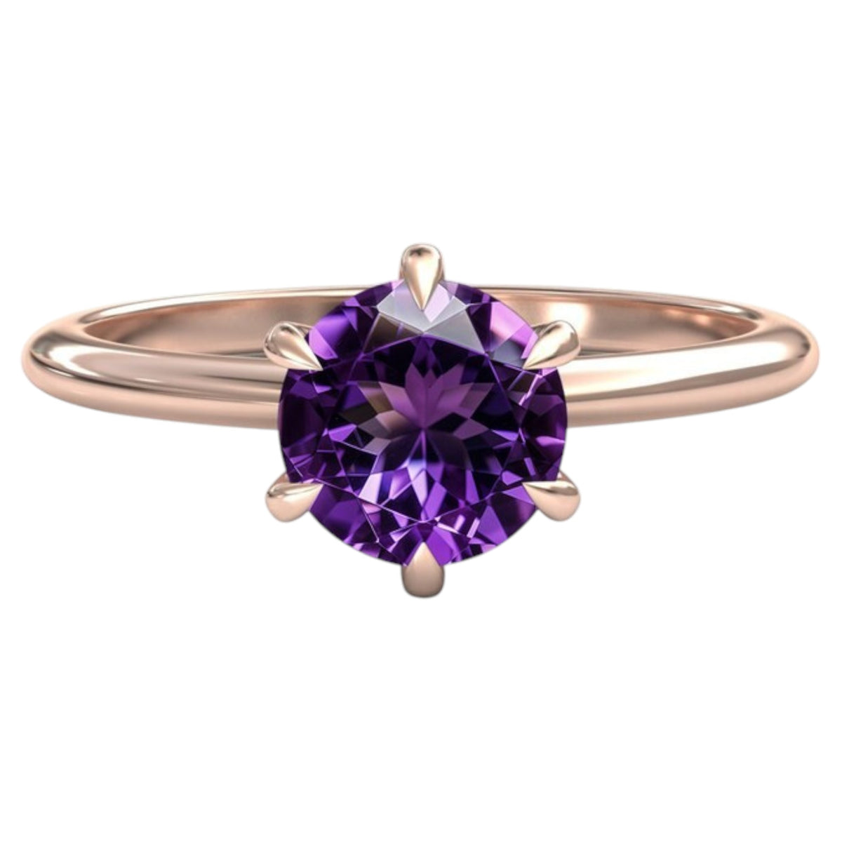 1.13CT Round Amethyst Solitaire Ring - GEMPARA