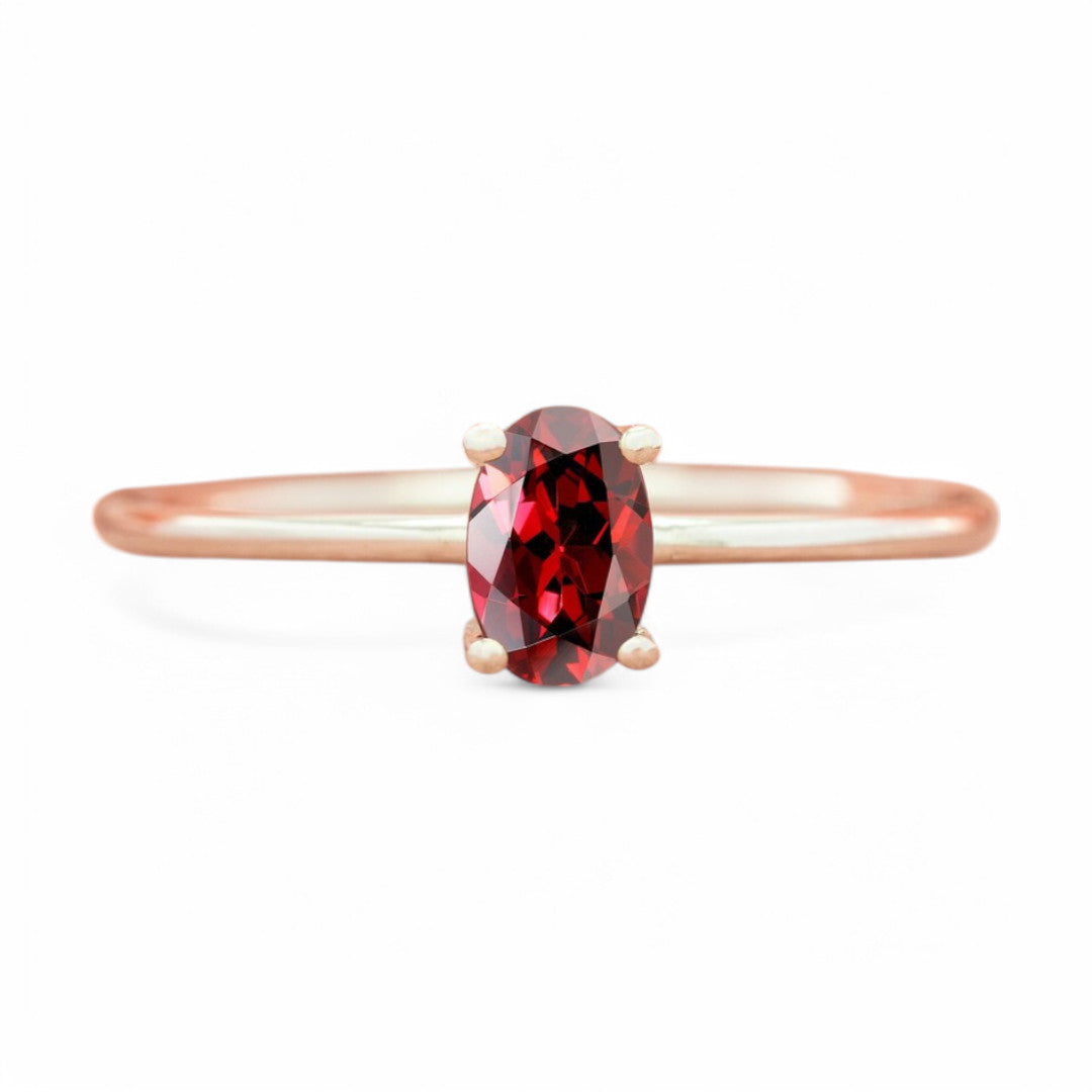 0.55CT Oval Garnet Solitaire Ring - GEMPARA