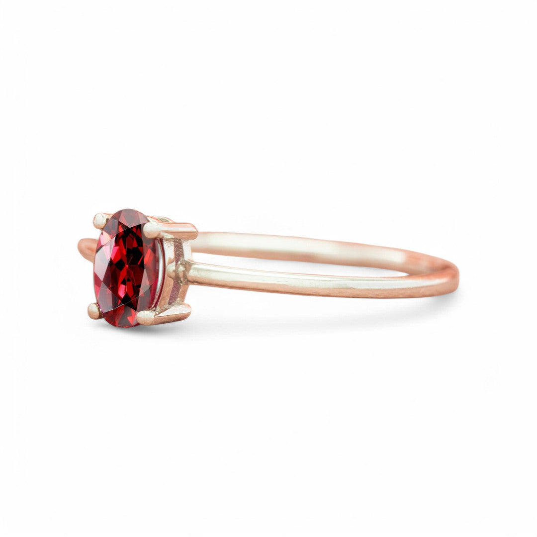 0.55CT Oval Garnet Solitaire Ring - GEMPARA