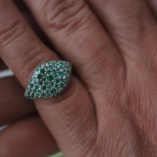 Vintage Pinky Pave Ring with Emerald- Dainty Micro Pave Statement Ring