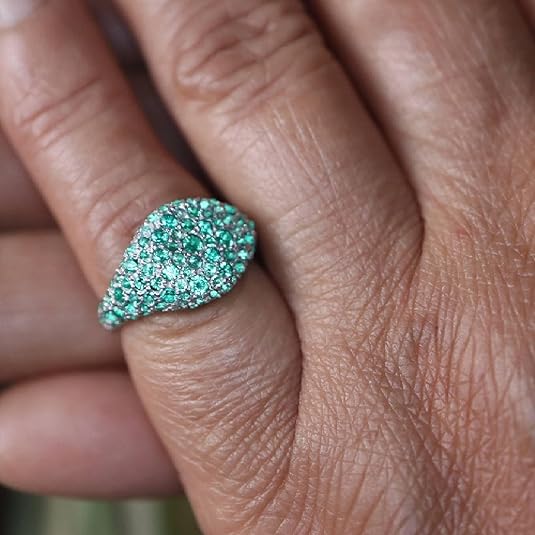 Vintage Pinky Pave Ring with Emerald- Dainty Micro Pave Statement Ring