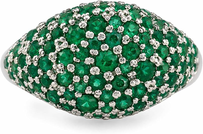 Vintage Pinky Pave Ring with Emerald- Dainty Micro Pave Statement Ring