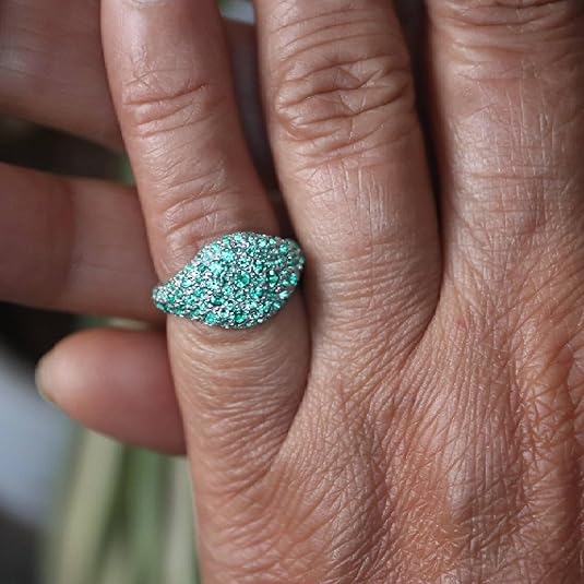 Vintage Pinky Pave Ring with Emerald- Dainty Micro Pave Statement Ring