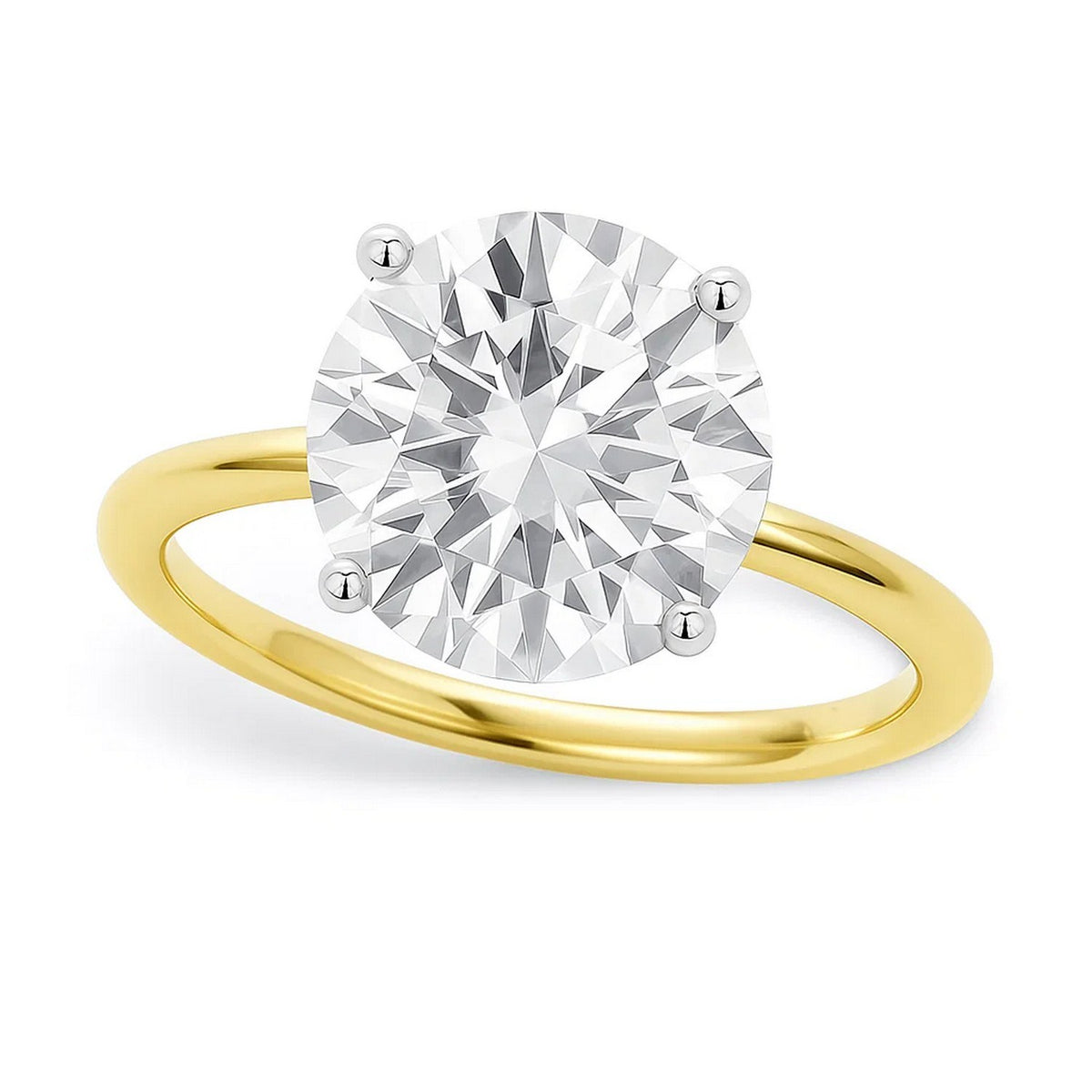 5 Carat Round Lab Grown IGI G/VS1 Diamond Solitaire Ring in 10K Yellow Gold