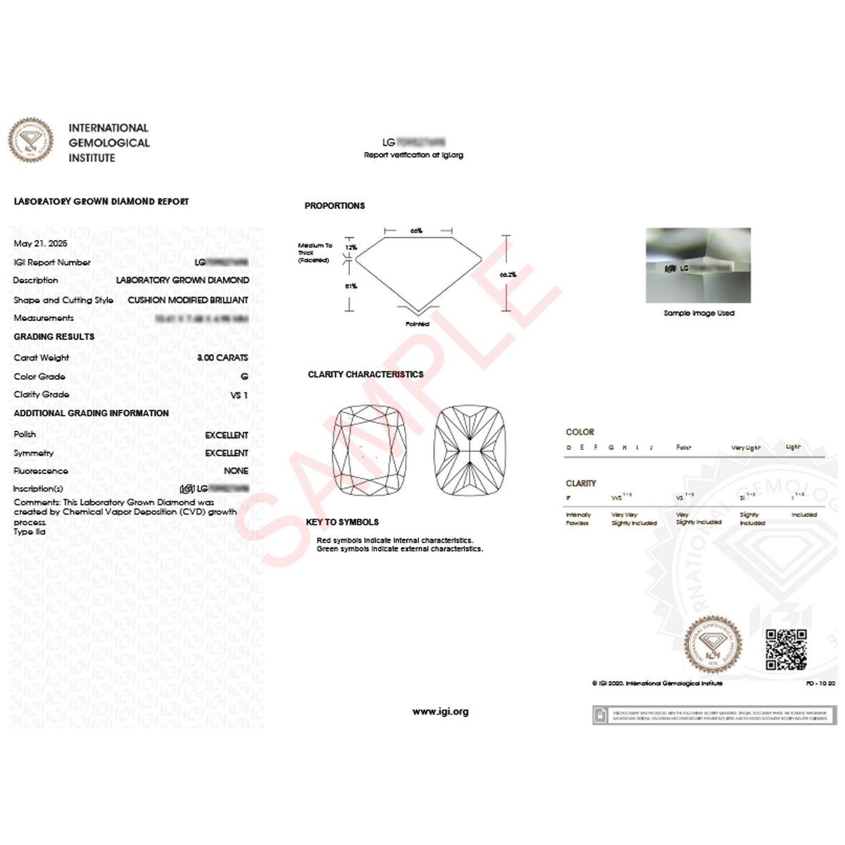 3 Carat Cushion Lab Grown IGI G/VS1 Diamond Solitaire Ring in 10K White Gold