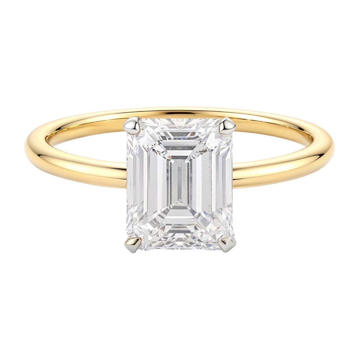 2 Carat Emerald Lab Grown IGI G/VS1 Diamond Solitaire Ring in 14K Yellow Gold