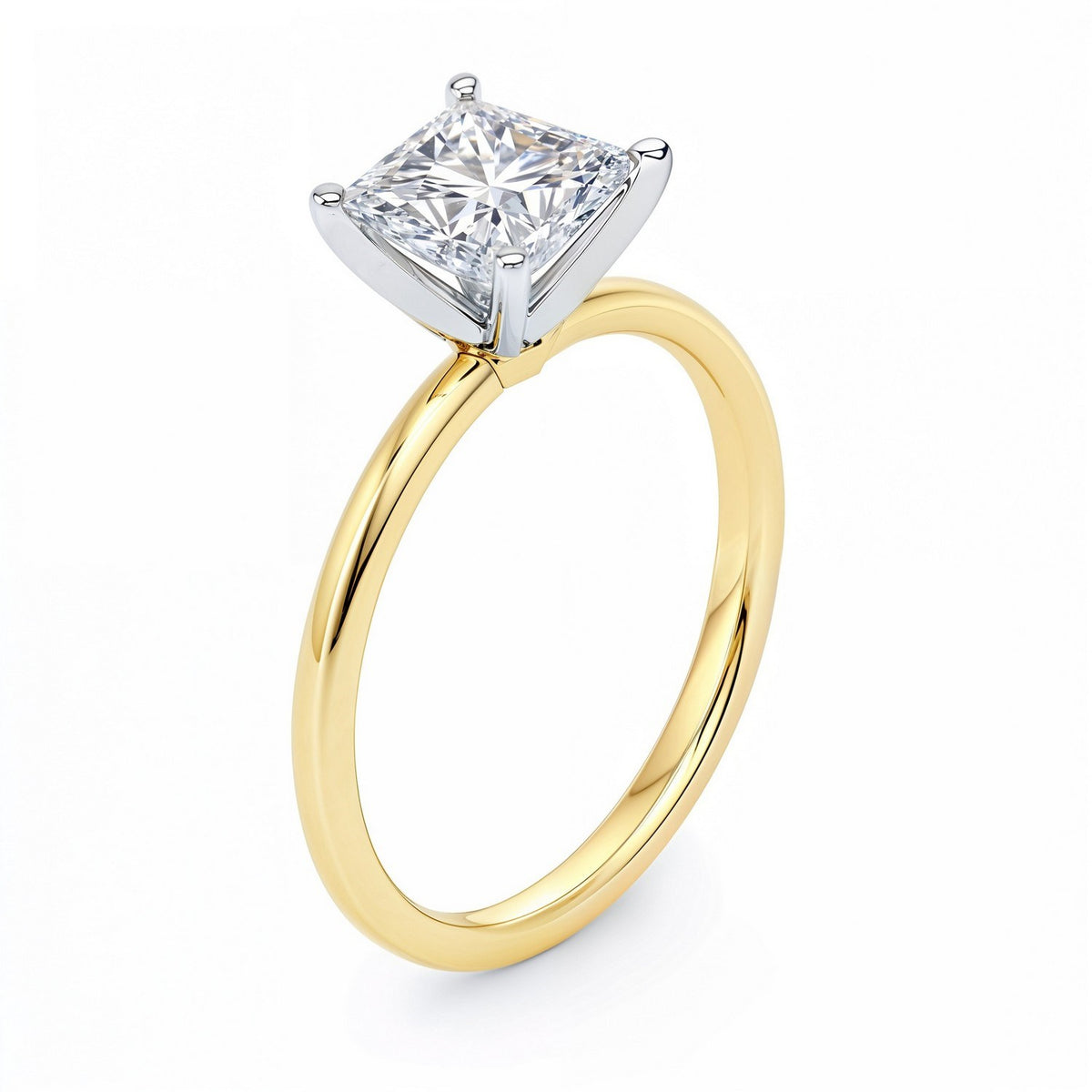 1.50Ct Princess Lab Grown IGI G/VS1 Diamond Ring in 14K Yellow Gold