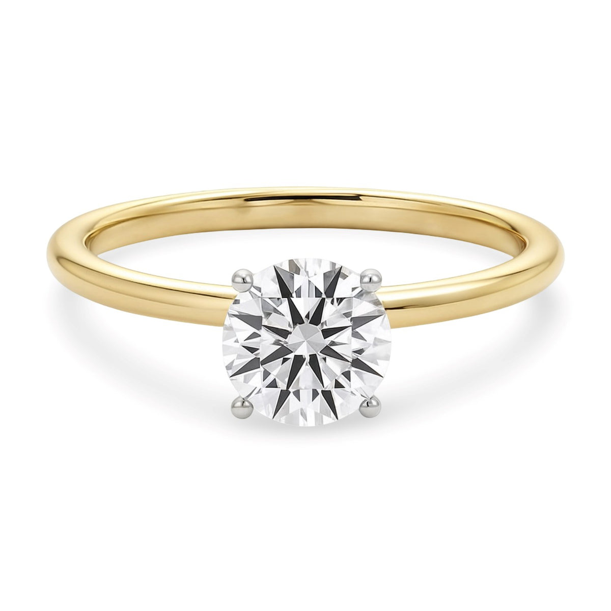 1 Carat Round Lab Grown IGI G/VS1 Diamond Solitaire Ring in 10K Yellow Gold