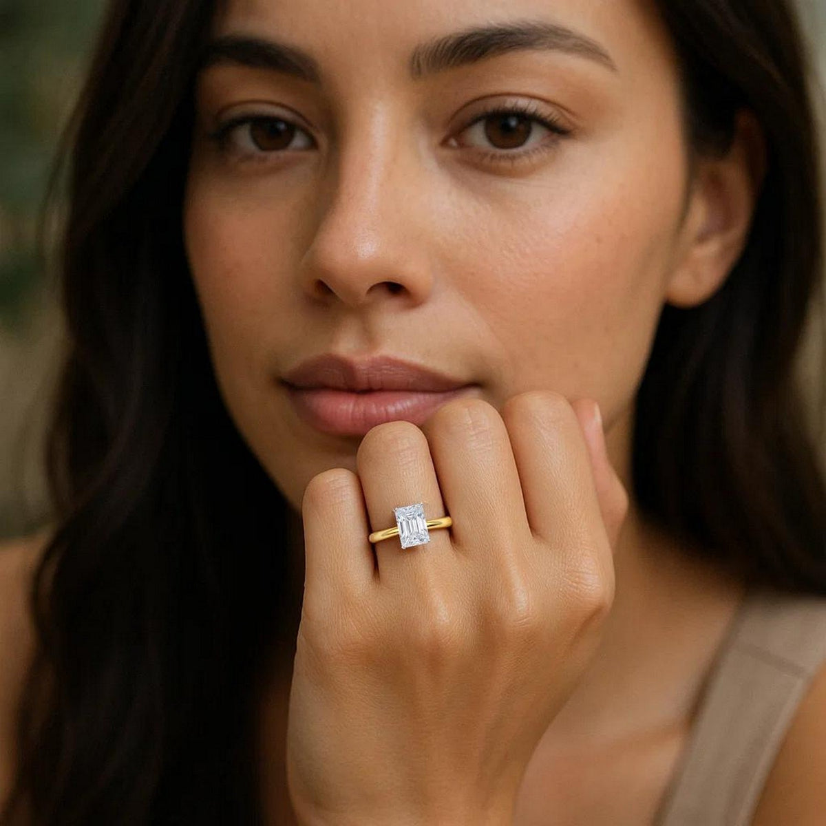 1.50Ct Radiant Lab Grown IGI G/VS1 Diamond Ring in 10K Yellow Gold