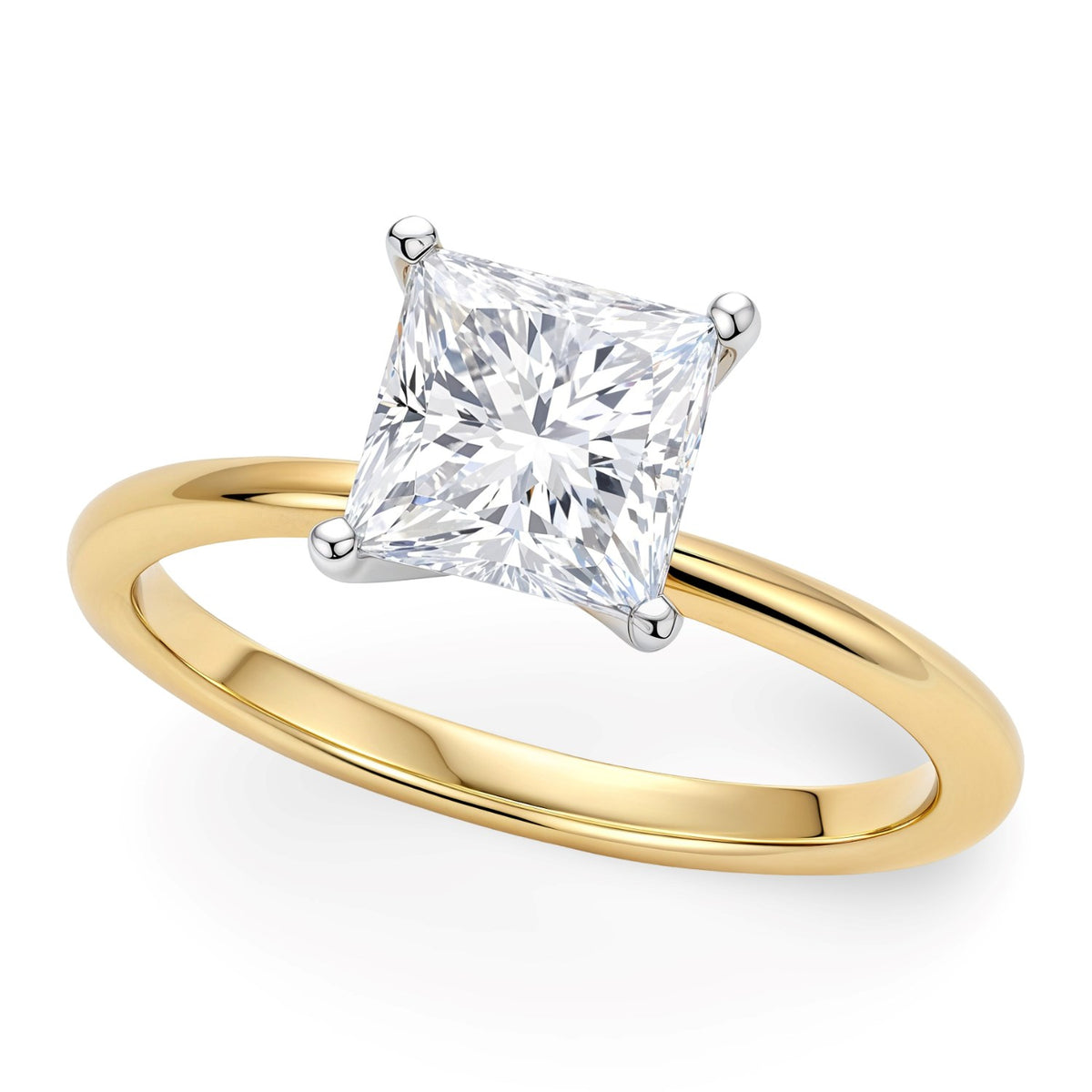 1 Carat Princess Lab Grown IGI G/VS1 Diamond Solitaire Ring in 10K Yellow Gold
