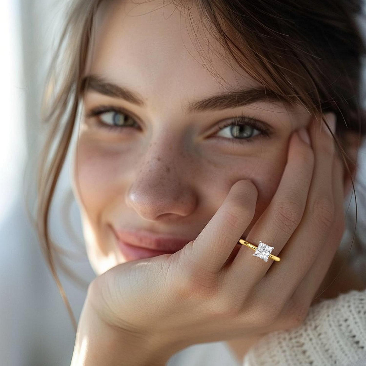 3 Carat Princess Lab Grown IGI G/VS1 Diamond Solitaire Ring in 10K Yellow Gold