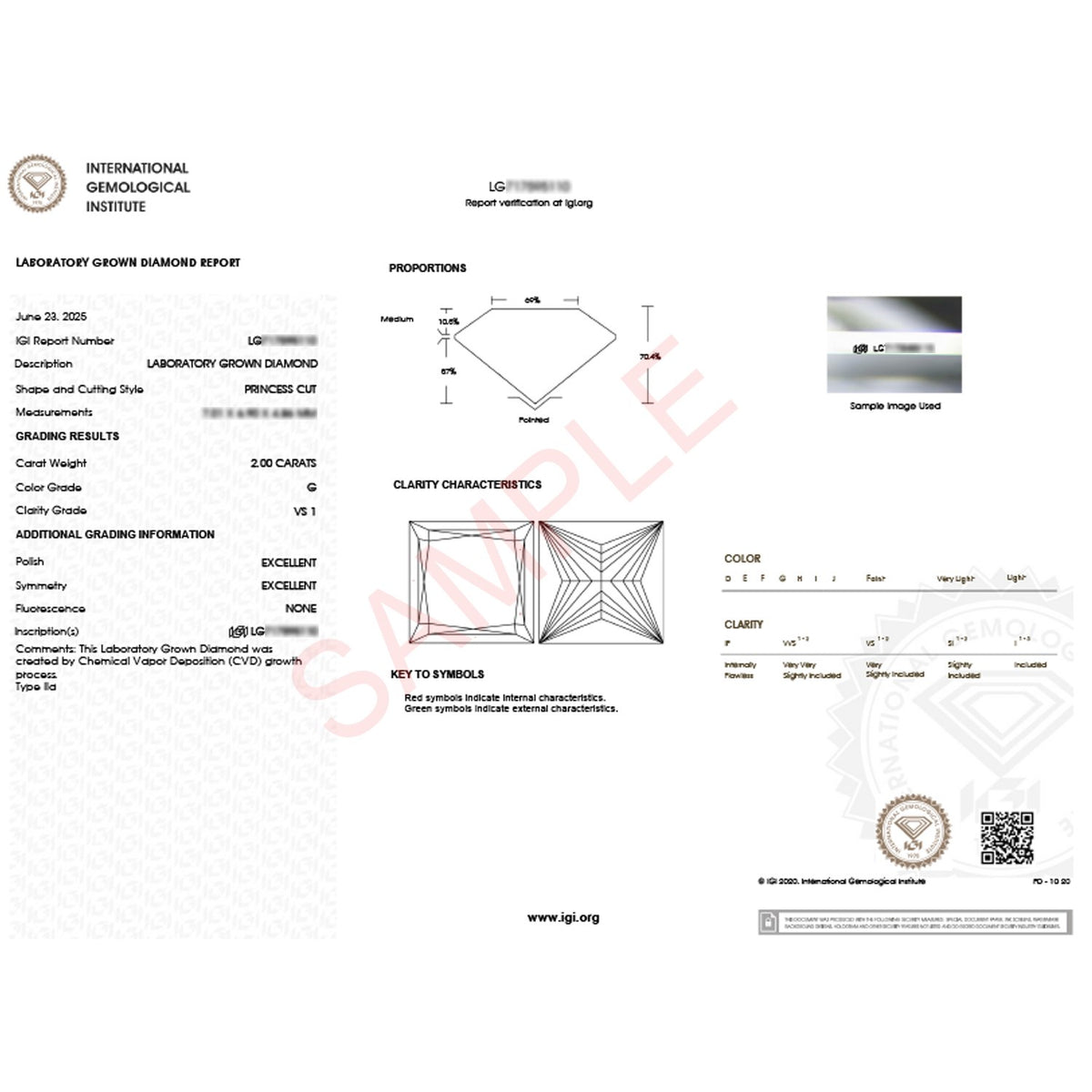 2 Carat Princess Lab Grown IGI G/VS1 Diamond Solitaire Ring in 14K White Gold