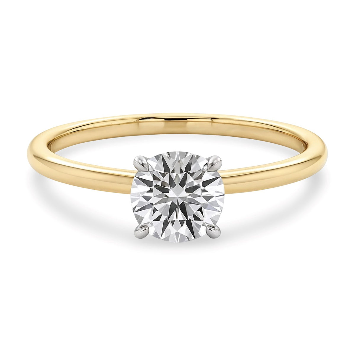 3/4 Carat Round Lab Grown IGI G/VS1 Diamond Solitaire Ring in 10K Yellow Gold