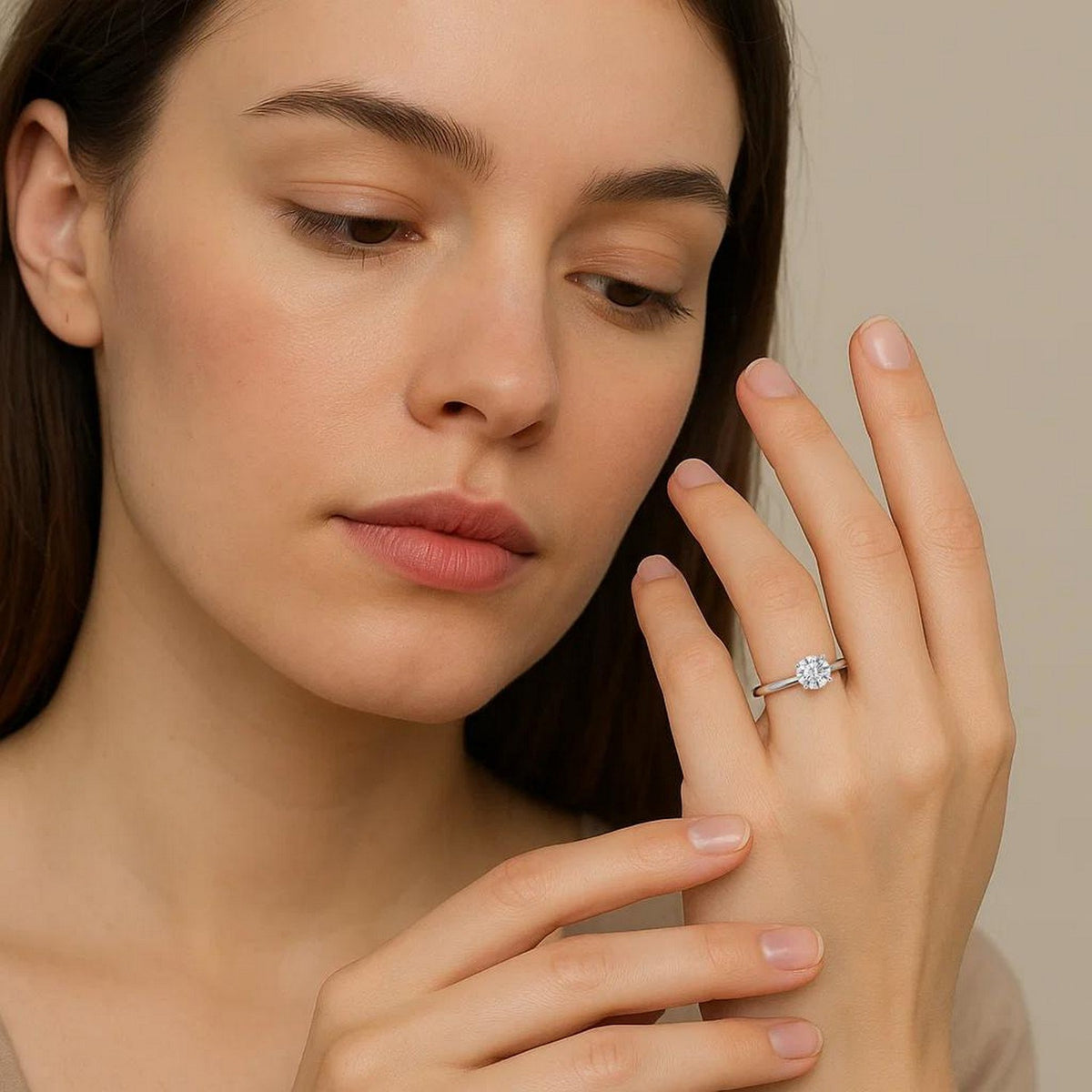 3/4 Carat Round Lab Grown IGI G/VS1 Diamond Solitaire Ring in 14K White Gold