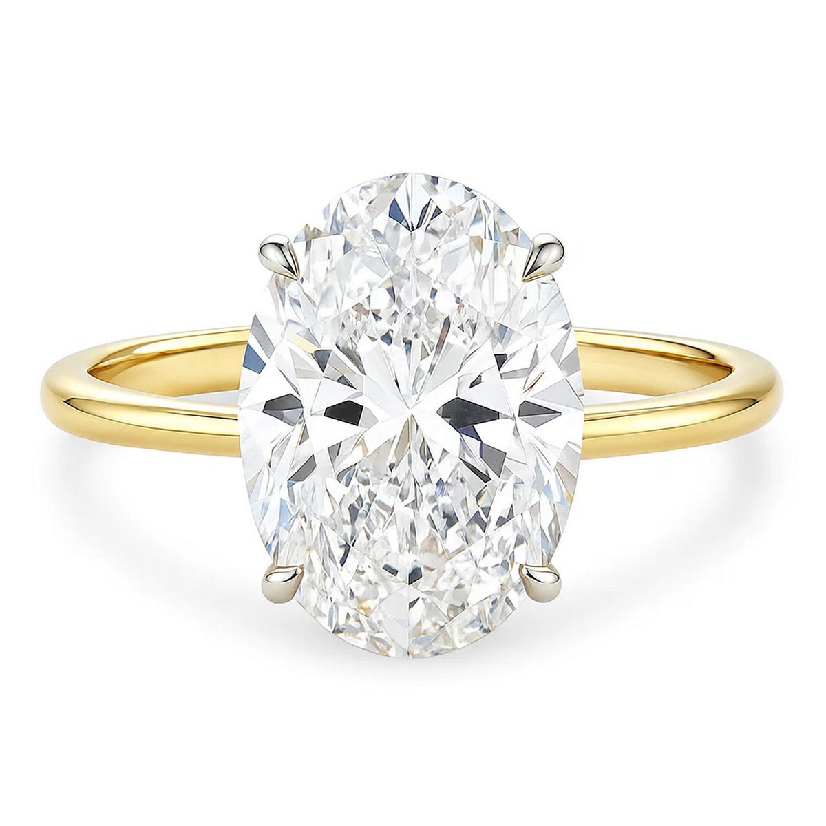5 Carat Oval Lab Grown IGI G/VS1 Diamond Solitaire Ring in 10K Yellow Gold