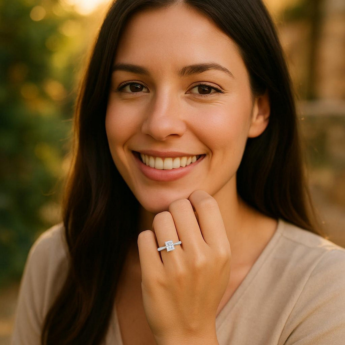 1 Carat Radiant Lab Grown IGI G/VS1 Diamond Solitaire Ring in 14K White Gold