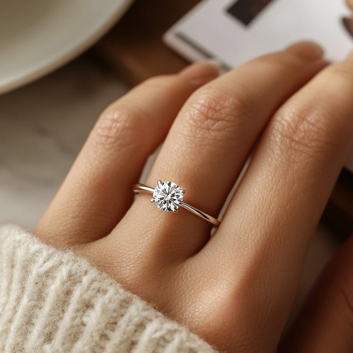 1 1/2 Carat Round Lab Grown IGI G/VS1 Diamond Ring in 10K White Gold