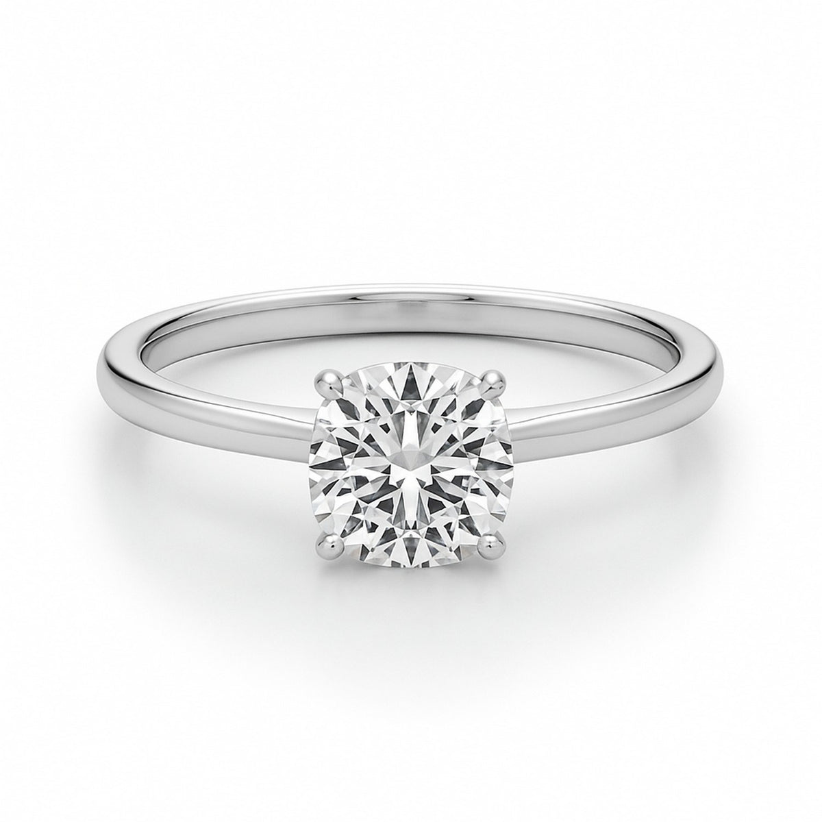 1 Carat Cushion Lab Grown IGI G/VS1 Diamond Solitaire Ring in 14K White Gold