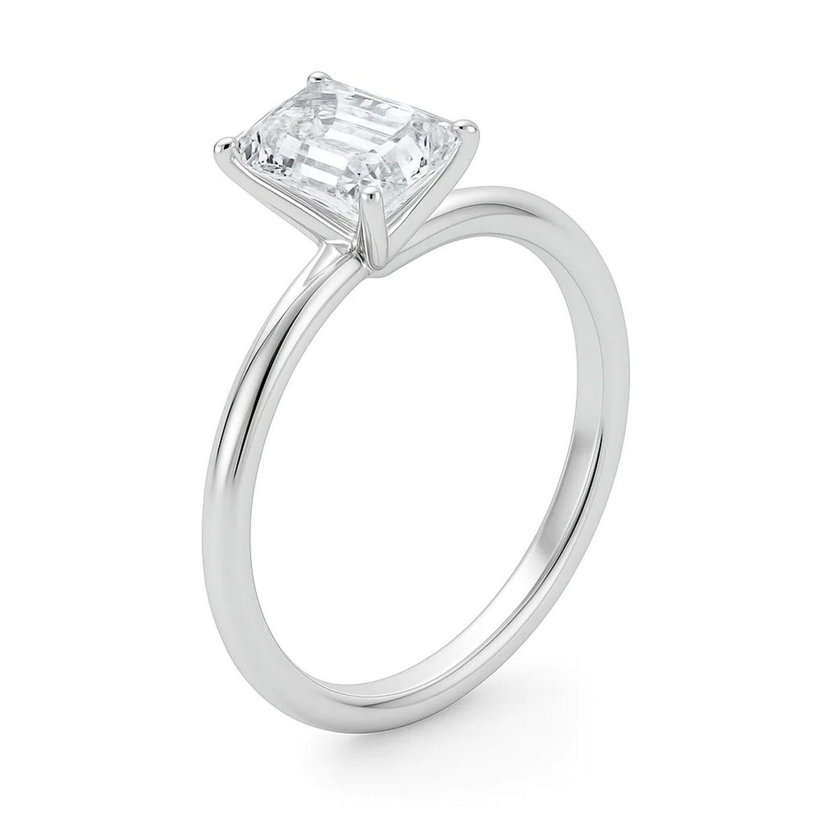 3 Carat Emerald Lab Grown IGI G/VS1 Diamond Solitaire Ring in 14K White Gold