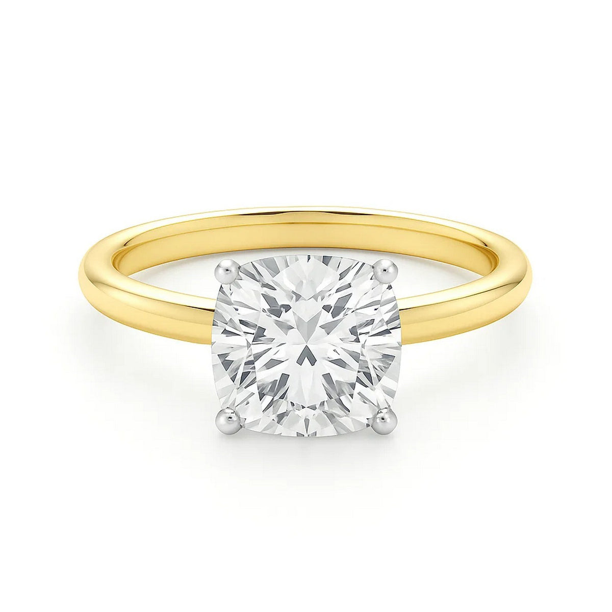 5 Carat Cushion Lab Grown IGI G/VS1 Diamond Solitaire Ring in 14K Yellow Gold