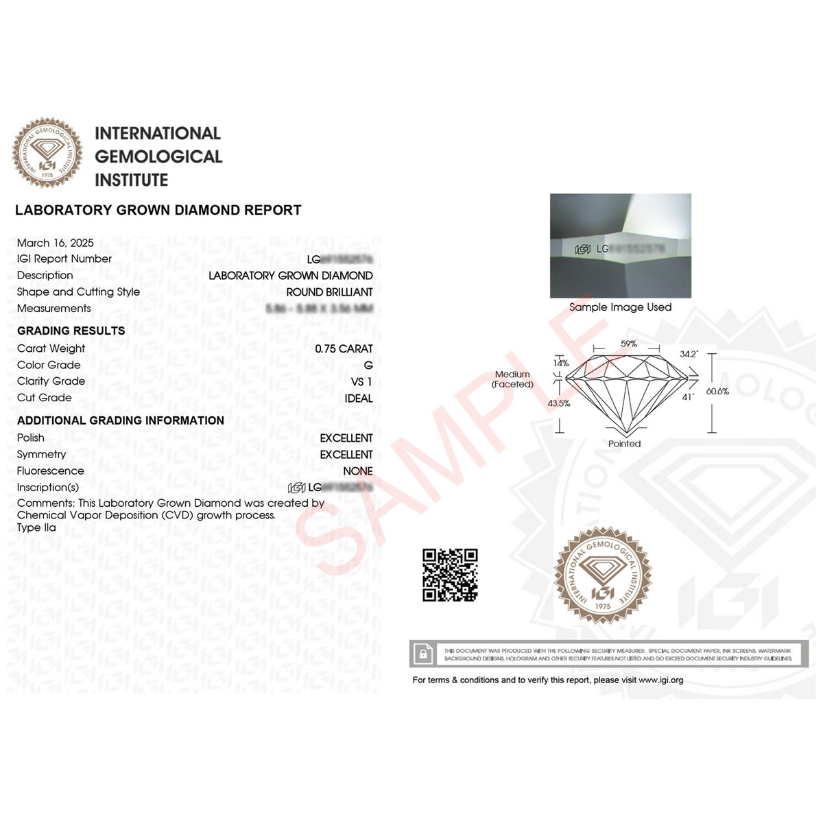 3/4 Carat Round Lab Grown IGI G/VS1 Diamond Solitaire Ring in Sterling Silver