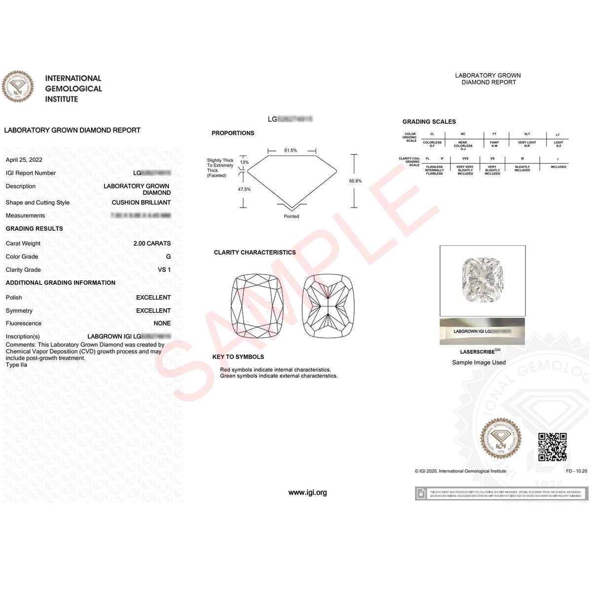 2 Carat Cushion Lab Grown IGI G/VS1 Diamond Solitaire Ring in 14K White Gold