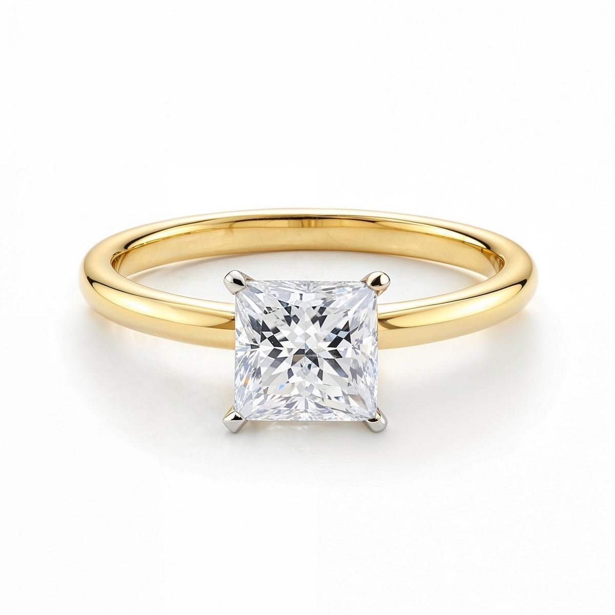 1 Carat Princess Lab Grown IGI G/VS1 Diamond Solitaire Ring in 14K Yellow Gold