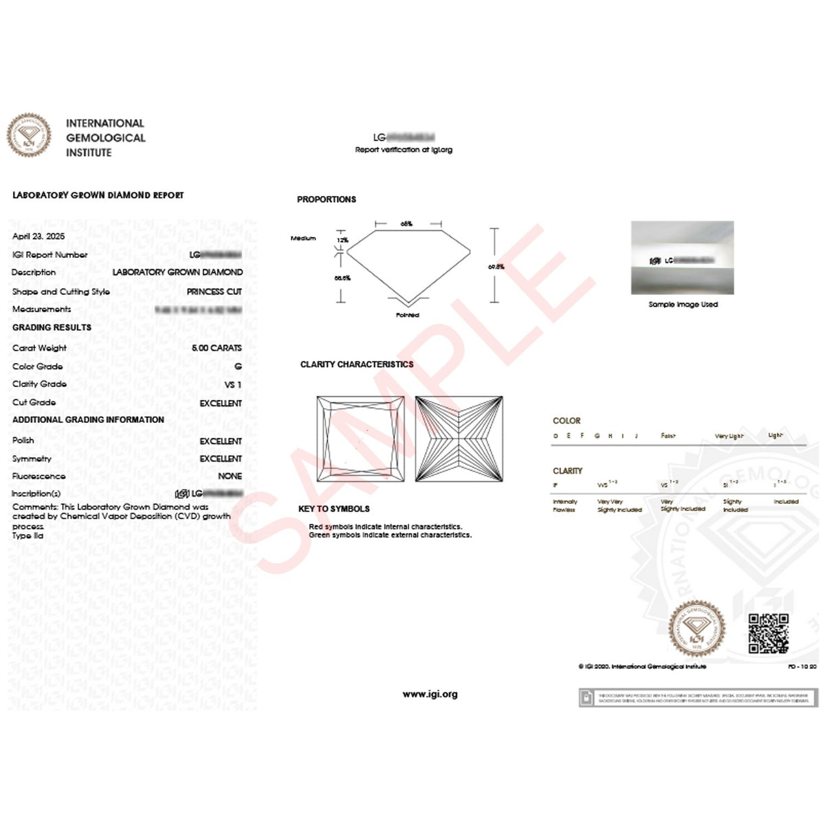 5 Carat Princess Lab Grown IGI G/VS1 Diamond Solitaire Ring in 14K Yellow Gold