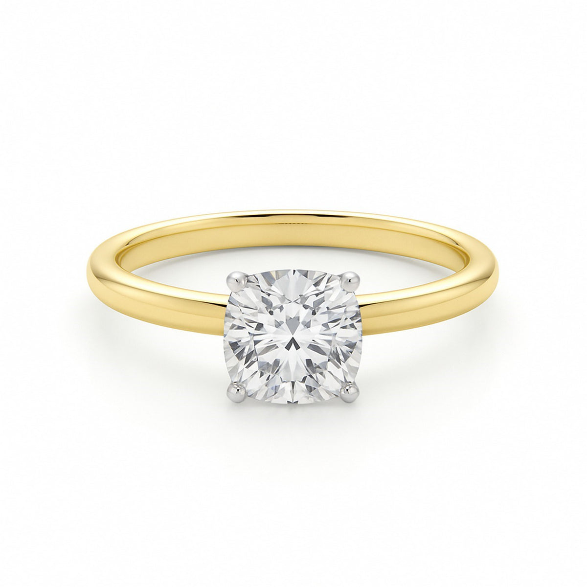 1 Carat Cushion Lab Grown IGI G/VS1 Diamond Solitaire Ring in 10K Yellow Gold