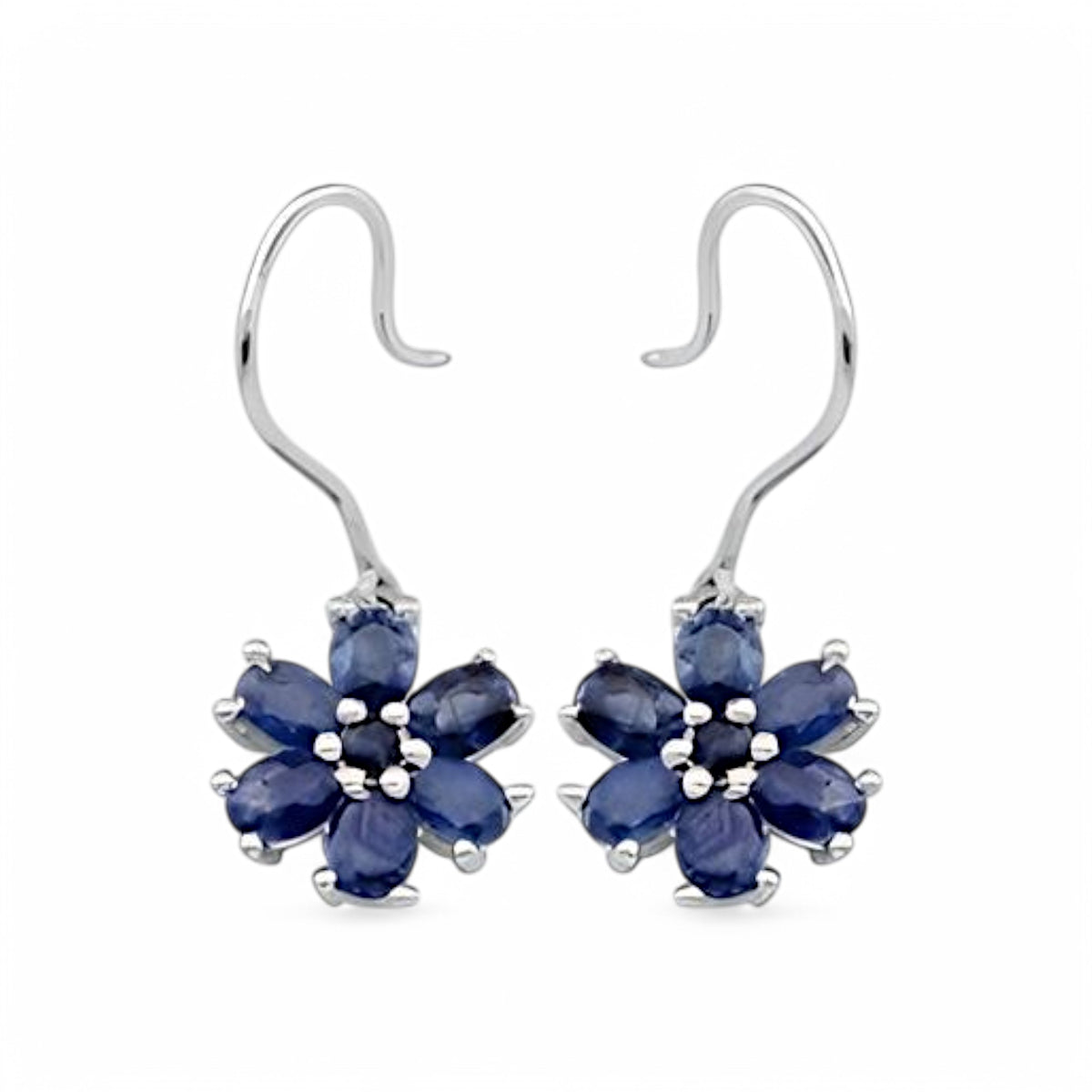 2CT Blue Sapphire Flower Drop Earrings – Elegant Floral Design