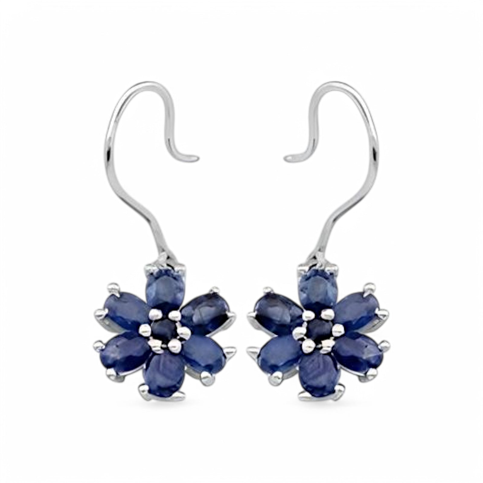 2CT Lab Blue Sapphire Flower Drop Earrings – Elegant Floral Design - GEMPARA
