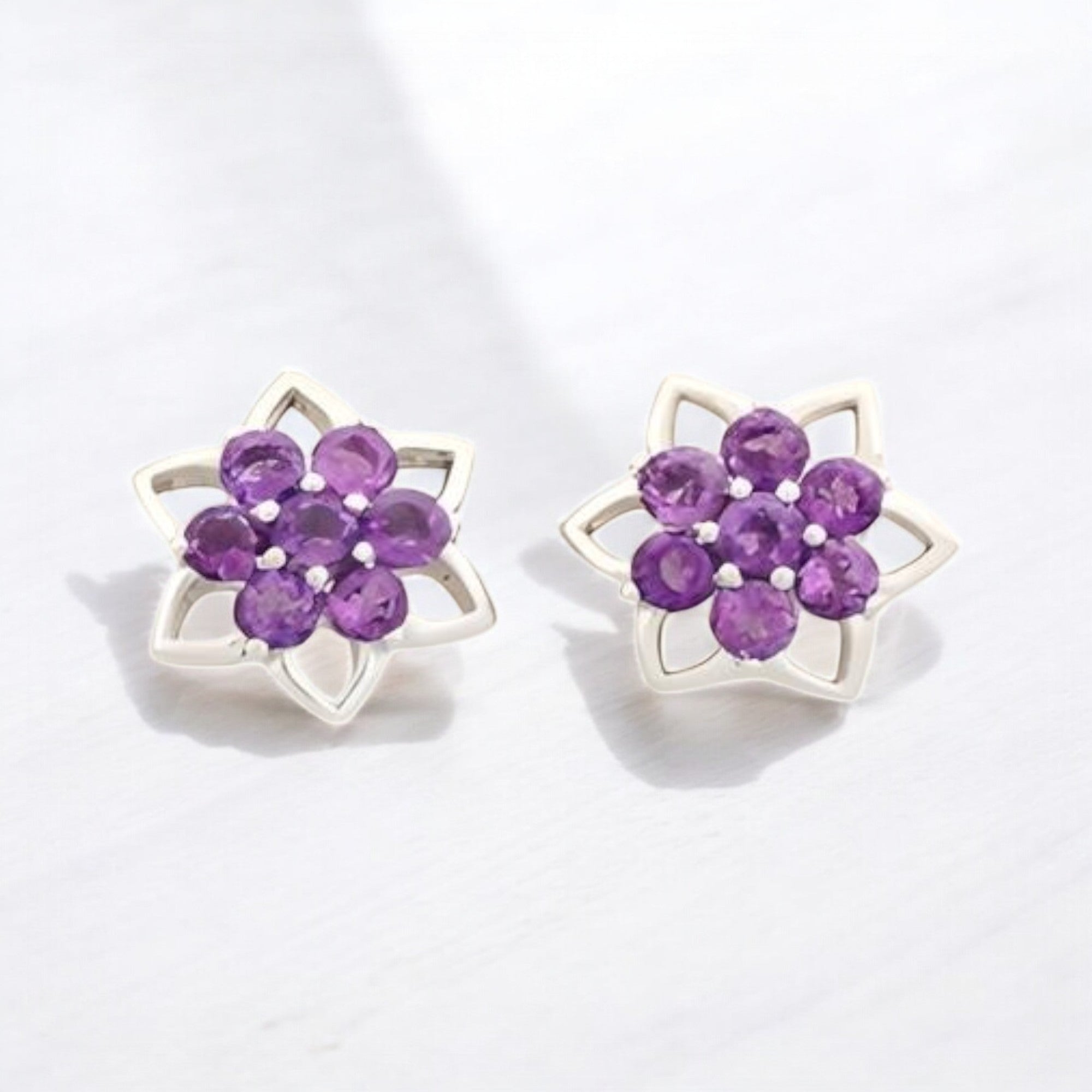 4CT Amethyst Geometric Star Stud Earrings - GEMPARA