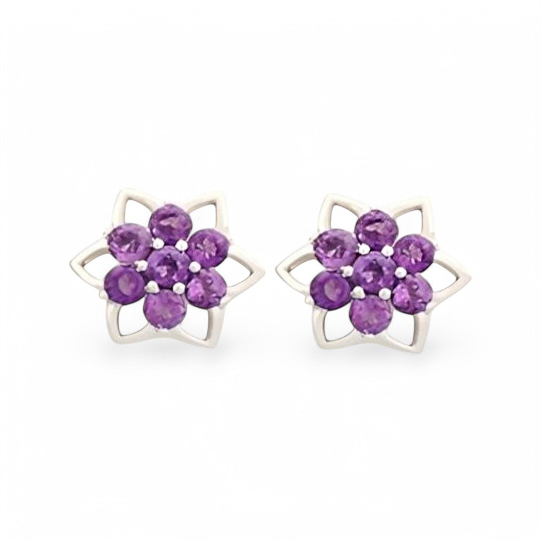 4CT Amethyst Geometric Star Stud Earrings - GEMPARA
