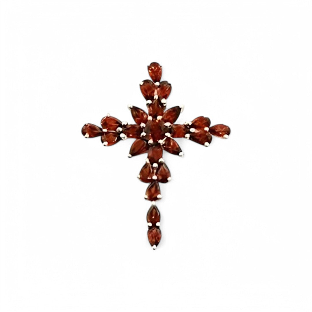 2CT Cross Garnet Cluster Pendant - GEMPARA