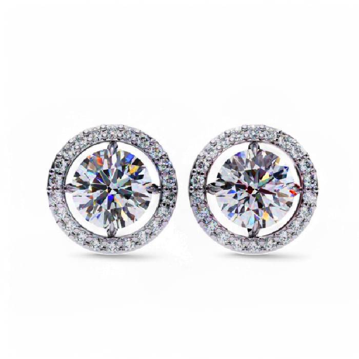 1CT Round Halo Cluster Diamond Halo Studs - GEMPARA