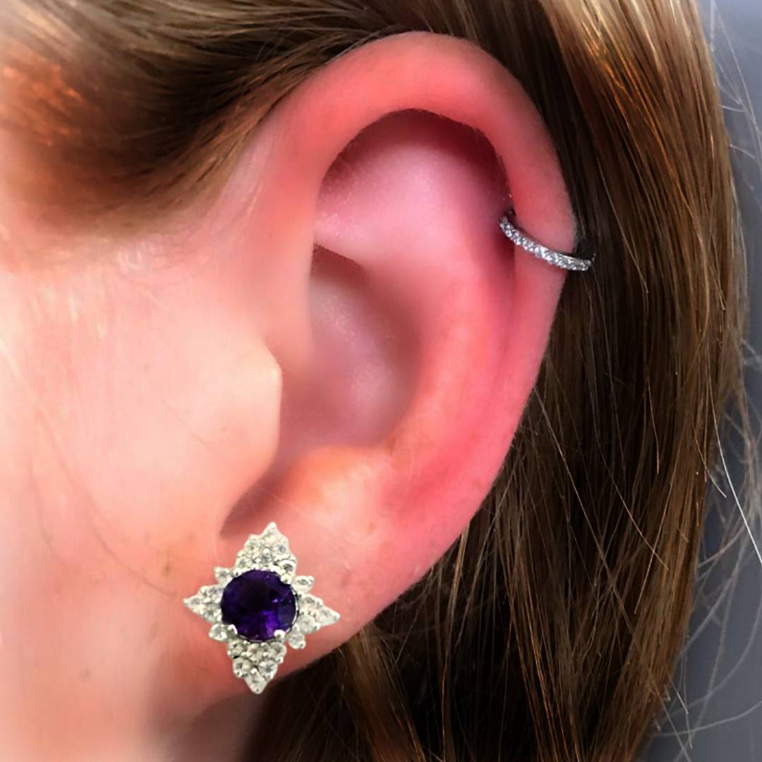 Sol Amethyst & White Topaz Stud Earrings - GEMPARA