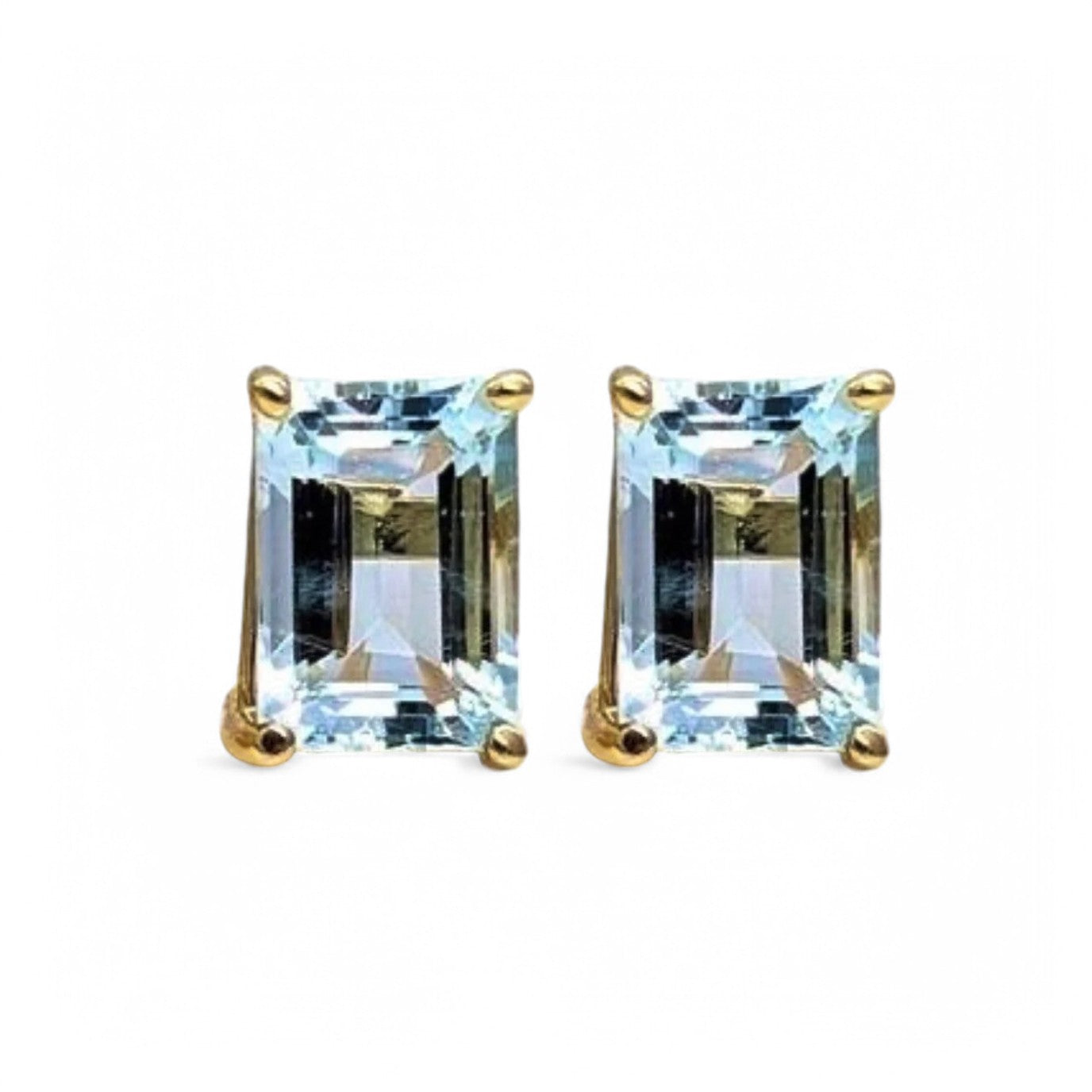 Emerald Cut Aquamarine Stud Earrings - GEMPARA